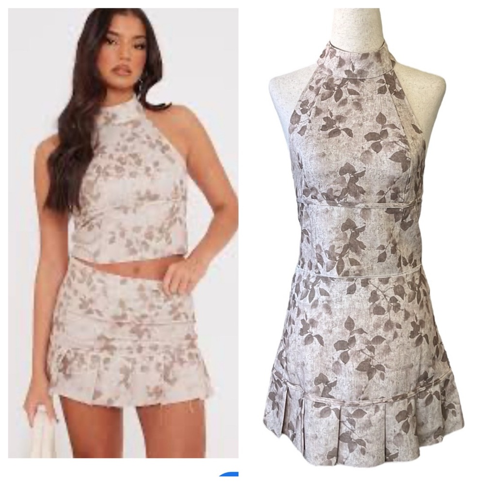 PrettyLittleThing BROWN WASHED FLORAL PRINT MINI SKIRT and TOP